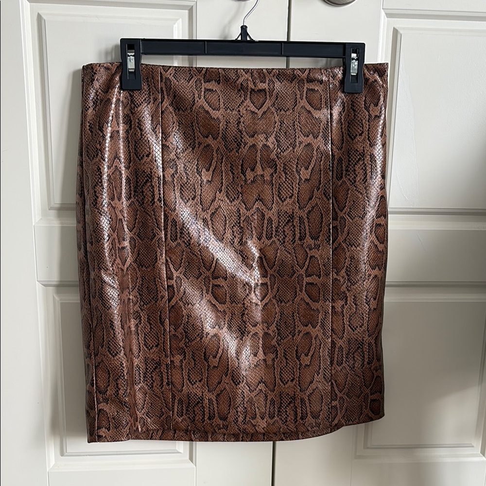 Brown Snake Print Skirt Faux Leather ZARA